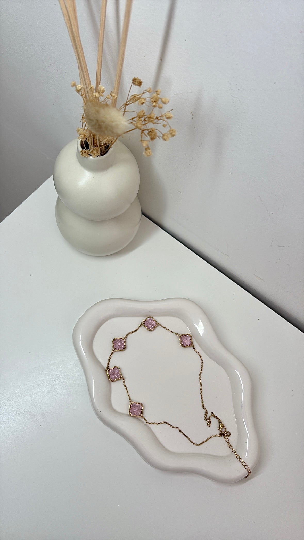 Collier Trèfle Rose Poudré