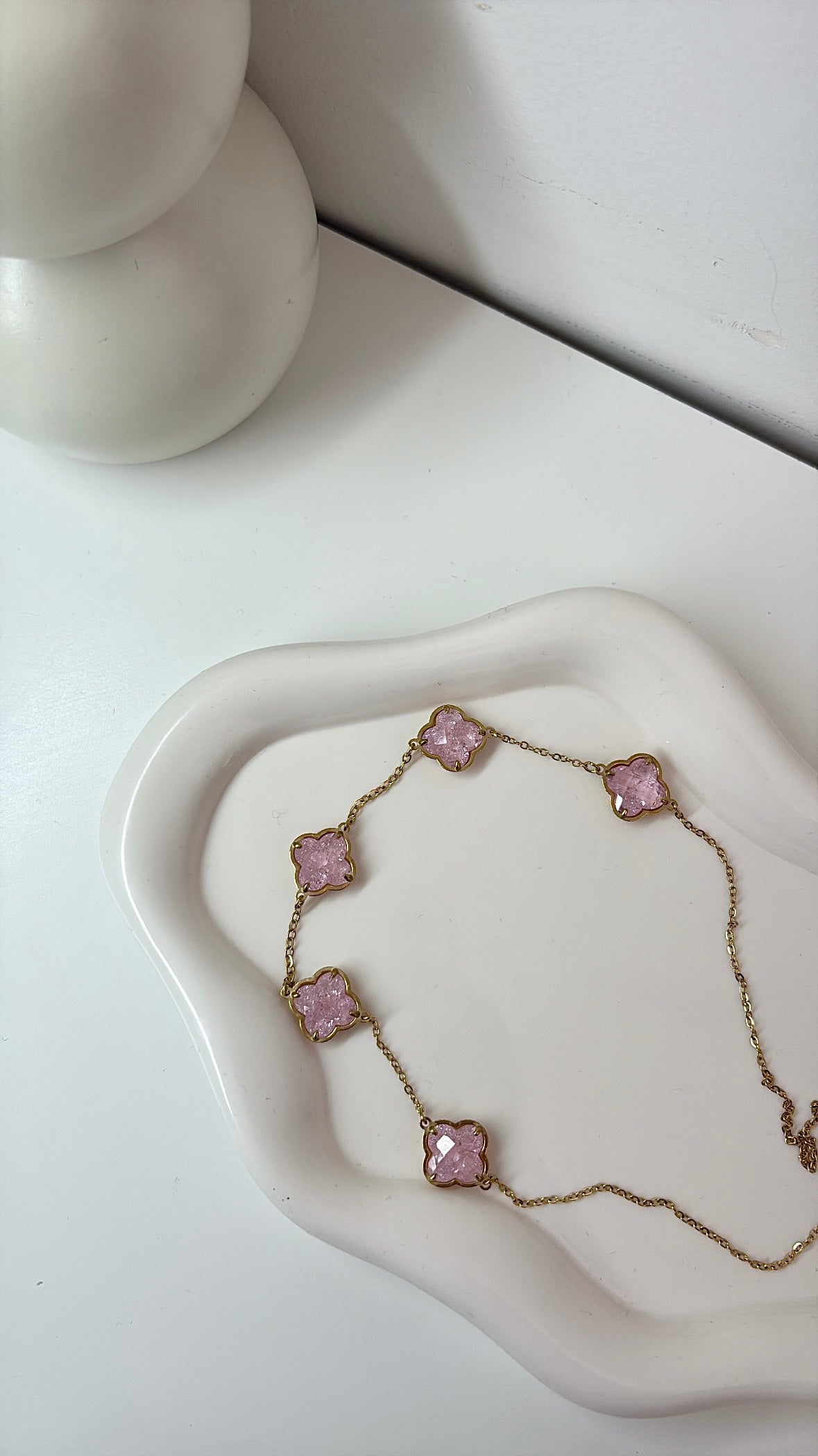 Collier Trèfle Rose Poudré