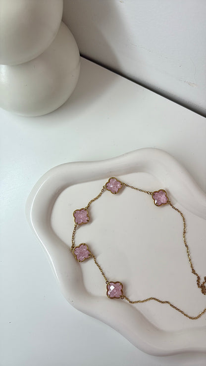 Collier Trèfle Rose Poudré