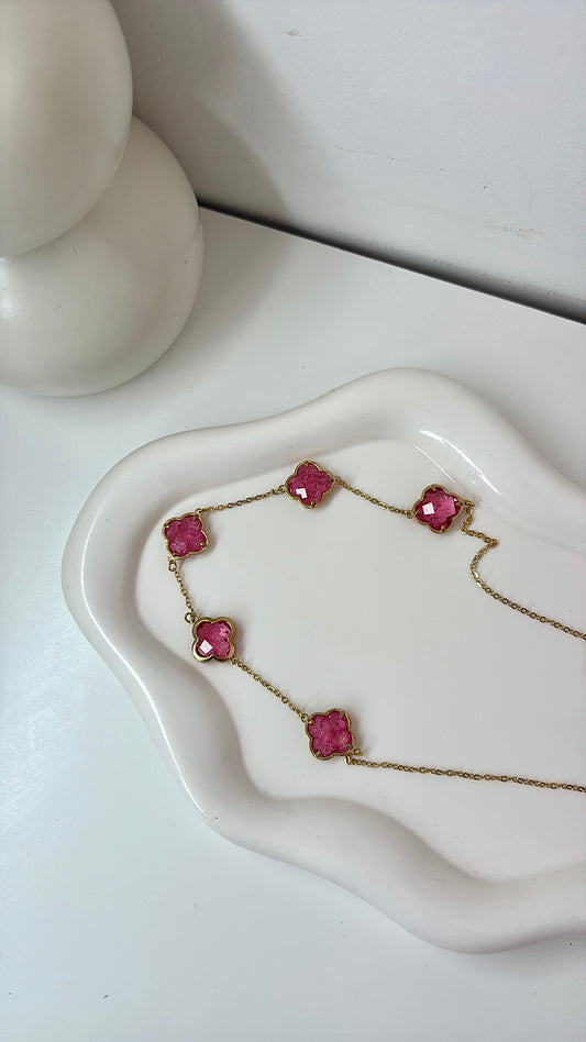 Collier Trèfle Fuchsia