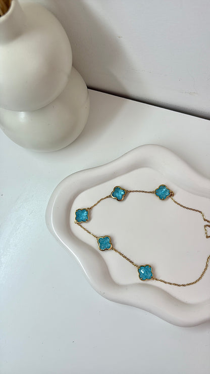 Collier Trèfle Bleu Céleste